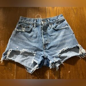 Re/Done Blue Distressed Jean Shorts